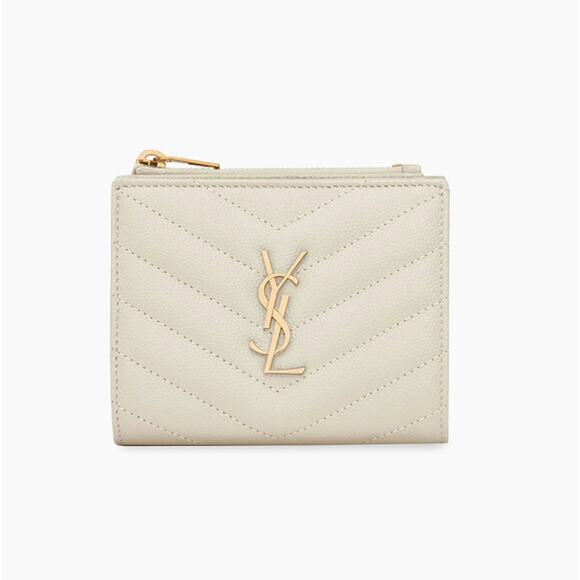 SAINT LAURENT Cassandre Matelasse Bi-Fold Wallet Blanc Vintage Cream - Picture 1 of 10